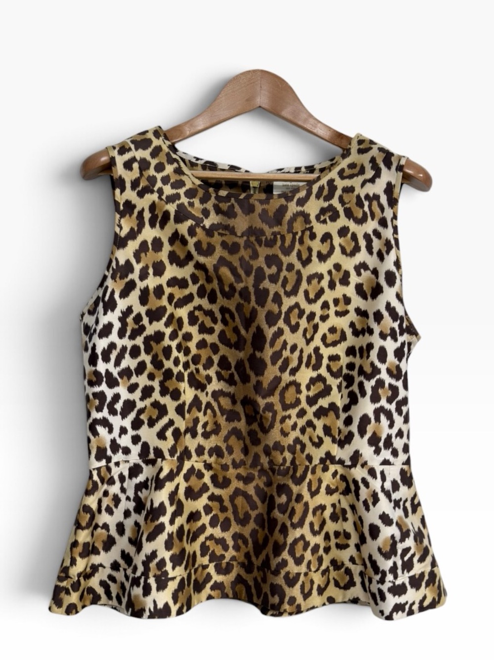Kate Spade New York Leopard Print Silk Peplum Sleeveless Top Blouse Size 10